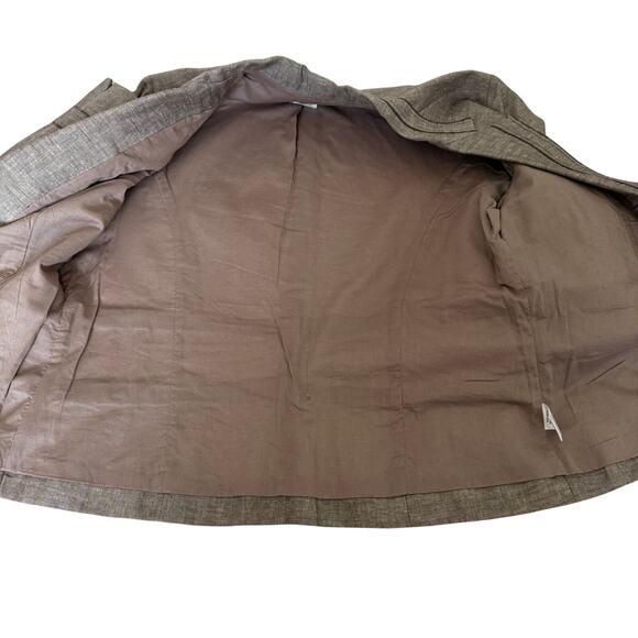 Brown Blazer Linen Blend Jacket 12 Dark Academia Preppy Fitted Coldwater Creek - Picture 10 of 12